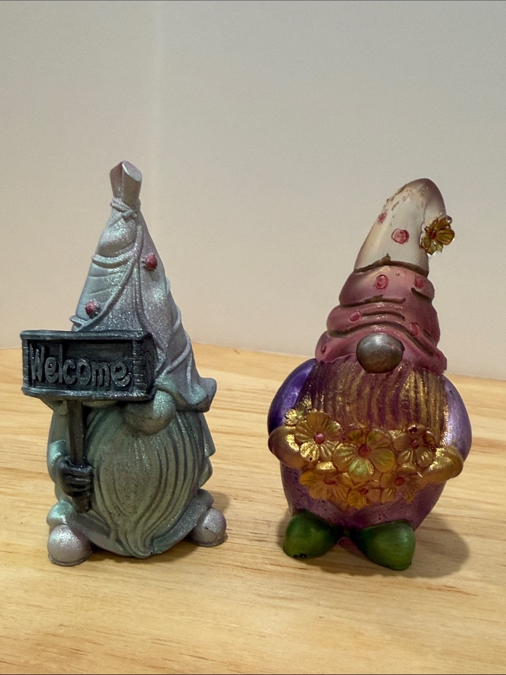 Decorative Purple and Silver Gnome Figurines - Home Art